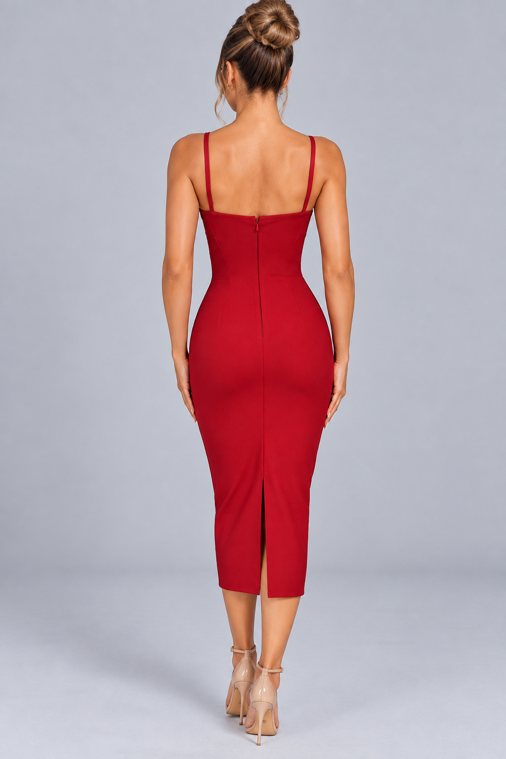 Neva | Beaded Bodycon Midi Dress with Spaghetti Straps