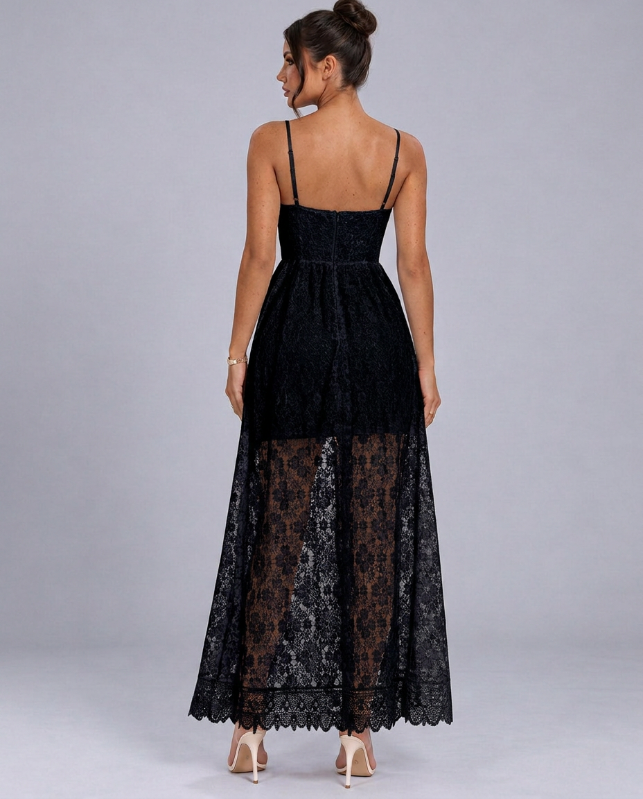 Lilia | Lace Midi Dress with High-Low Hem