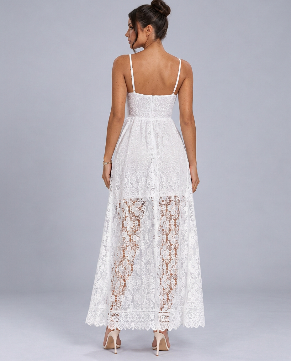 Lilia | Lace Midi Dress with High-Low Hem