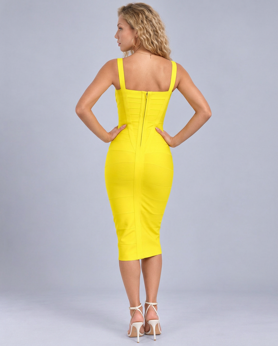 Nell | Sweetheart Bandage Midi Dress with Wide Straps