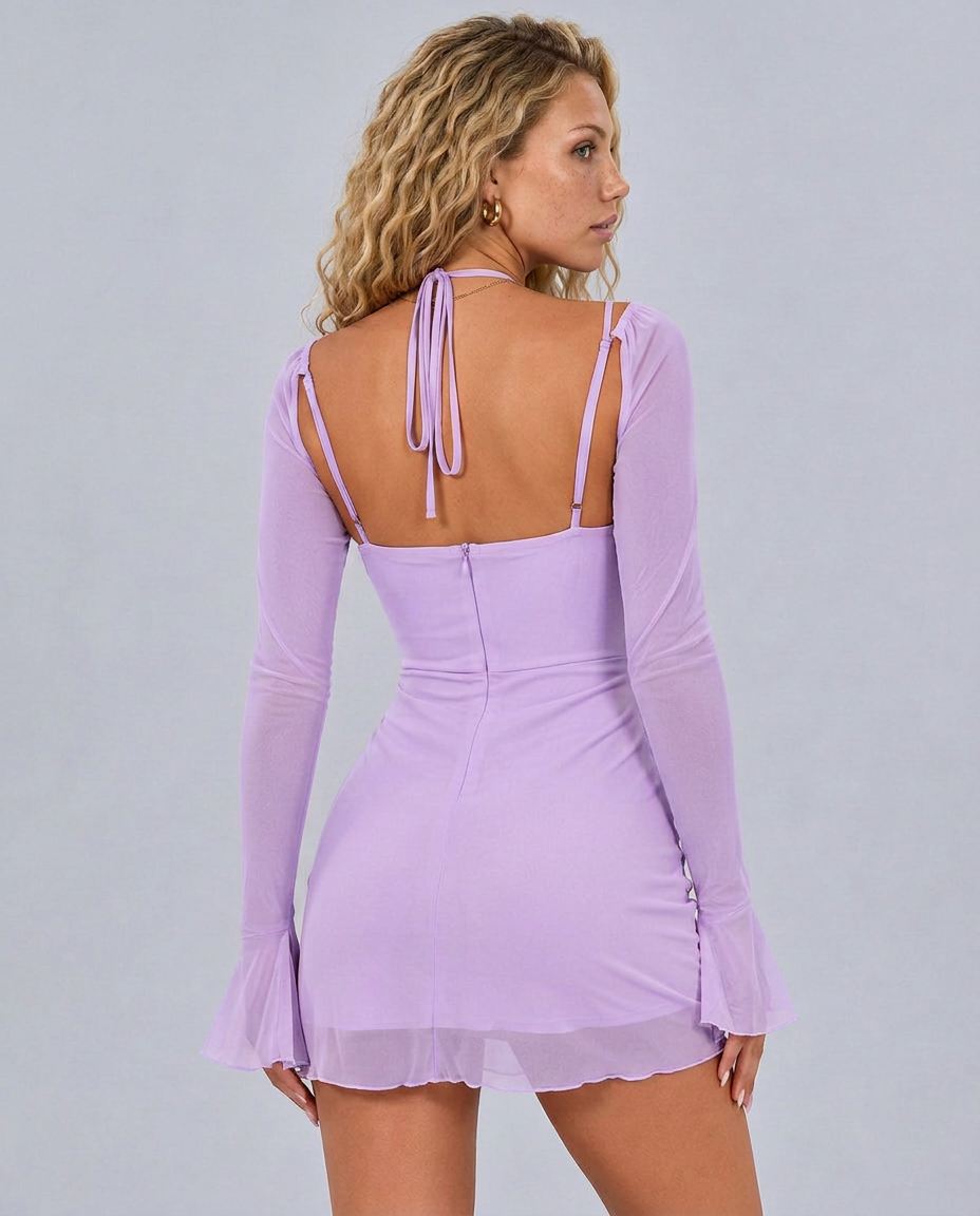 Jeanie | Mesh Mini Dress with Flounce Sleeves