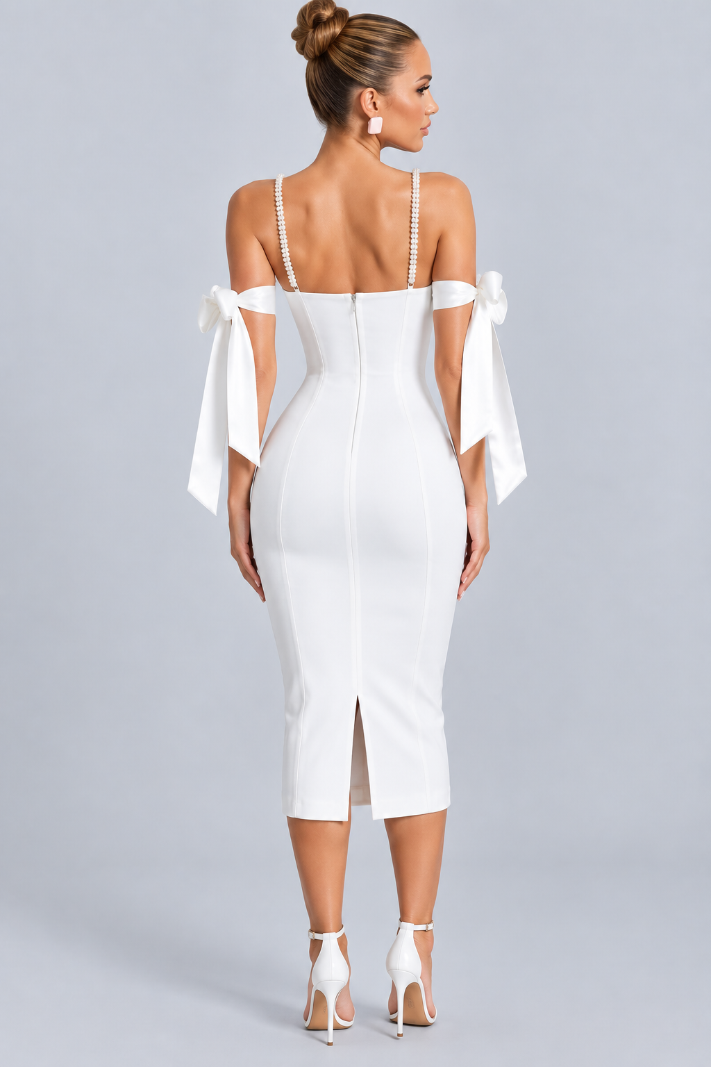 Monica | Embellished Midi Dress with Pearl Straps