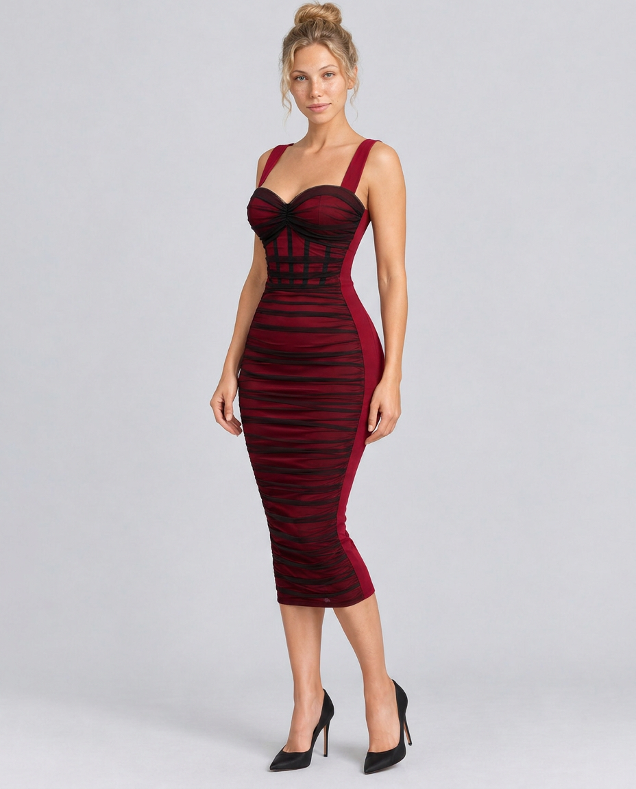 Kara | Midi Dress with Sheer Panel Detailing