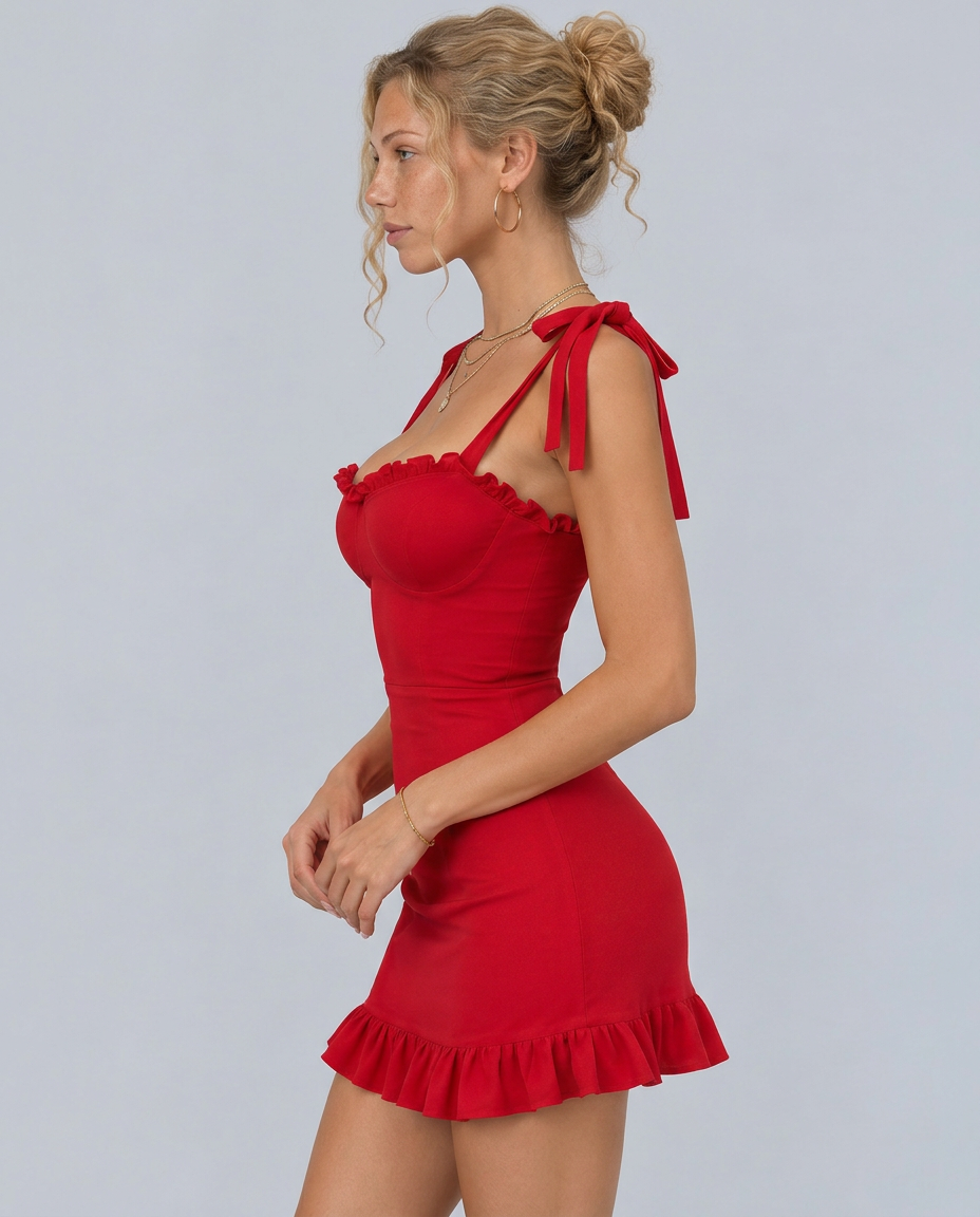 Betsy | Ruffle Mini Dress with Tie Shoulder Straps