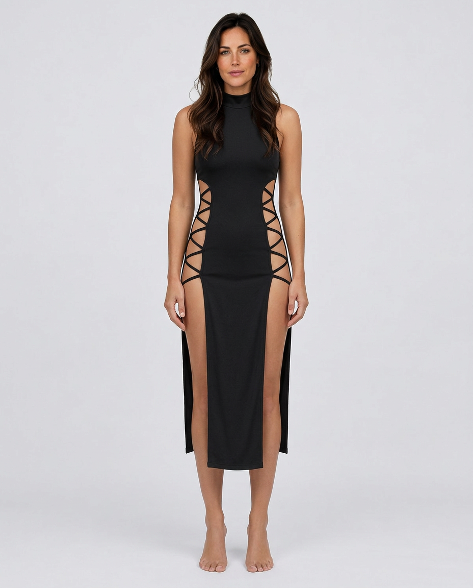 Selena | Midi Dress with Lace-Up Side Cut-Outs