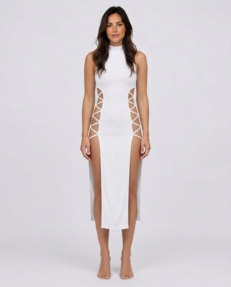 Selena | Midi Dress with Lace-Up Side Cut-Outs