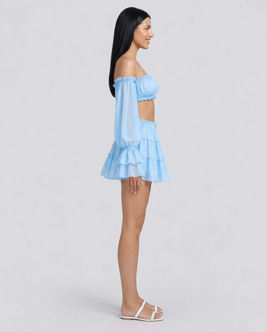 Lila | Two-Piece Set with Off-Shoulder Top and Ruffle Mini Skirt