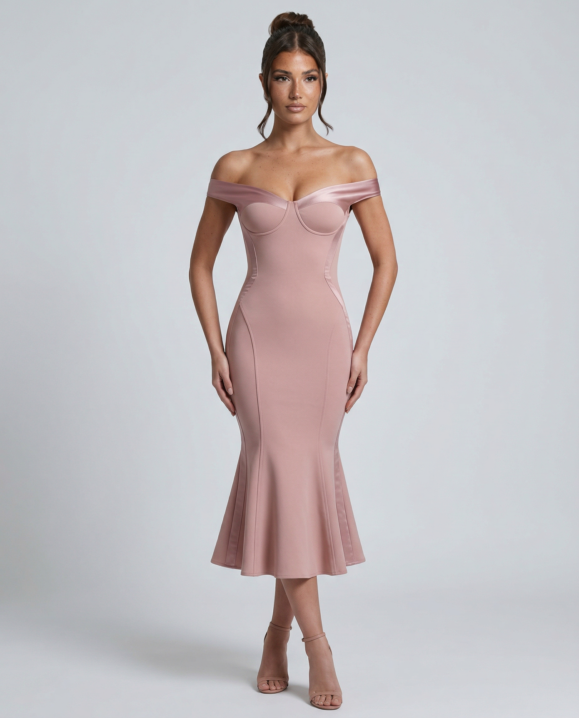 mermaid hem midi dress Women's Velvet Midi Dress Off Shoulder Mermaid Fitted Vianey