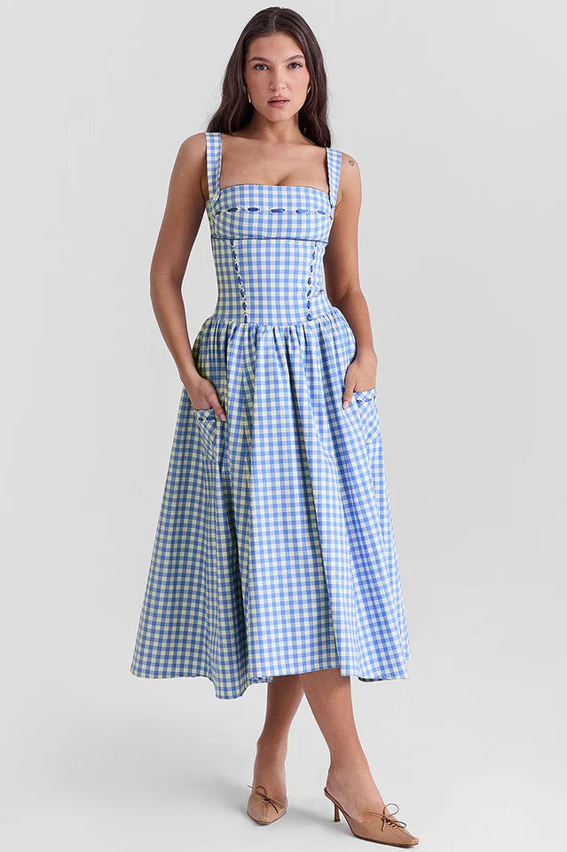Brenda | Midi Sundress with Gingham Print