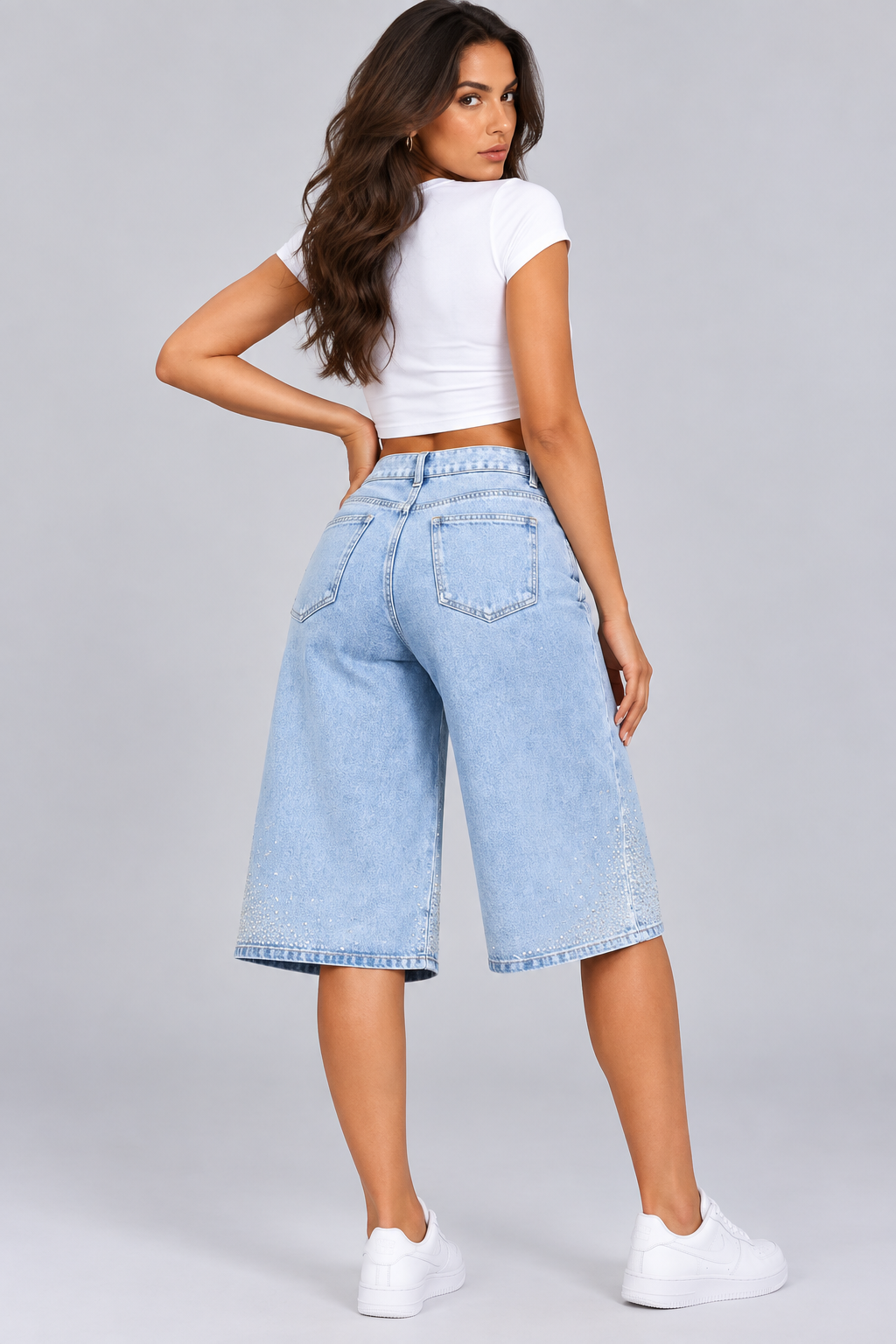 Roslyn | Denim Bermuda Shorts with Rhinestone Detail