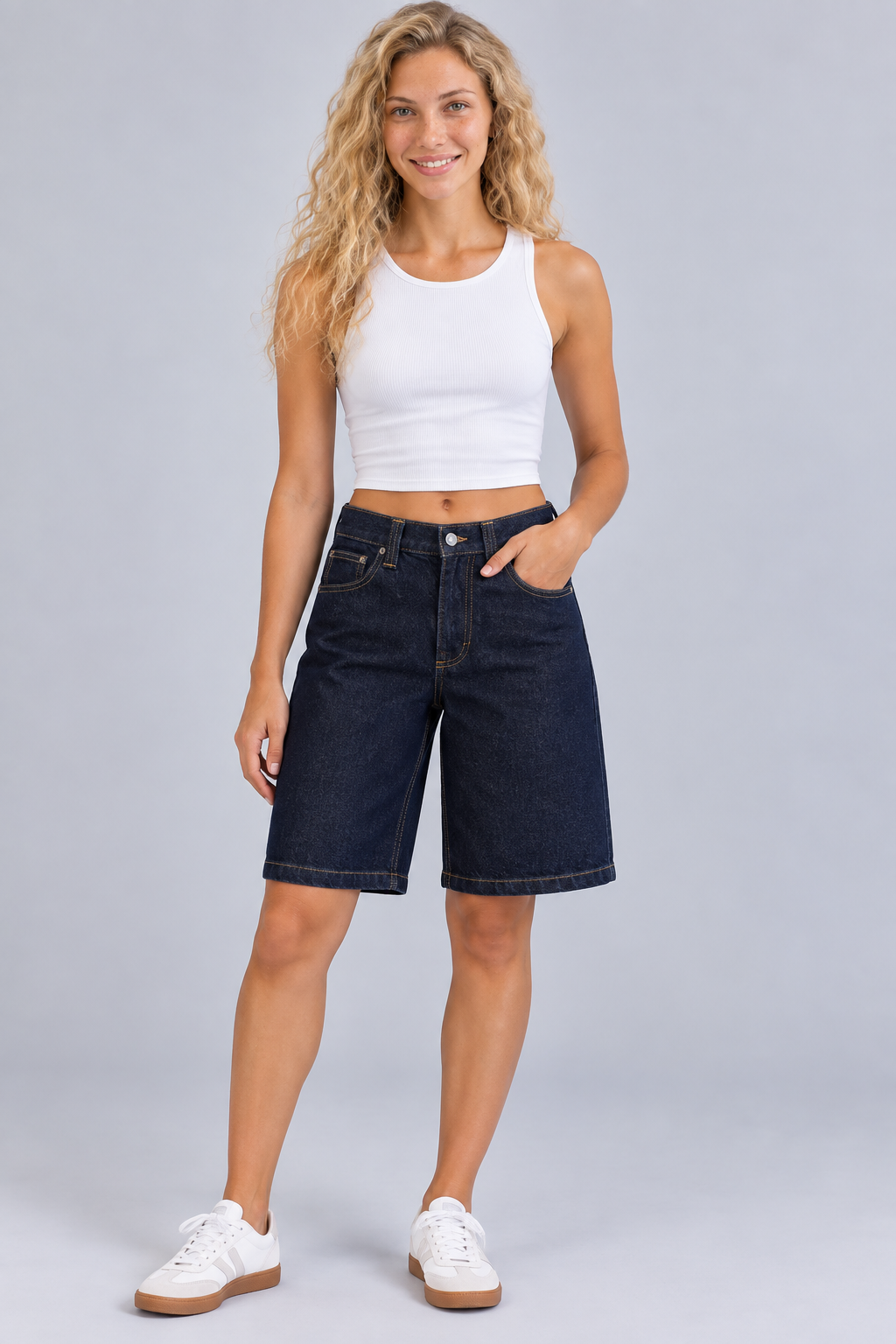 Pearlie | Wide-Leg Denim Jorts with Bermuda Length