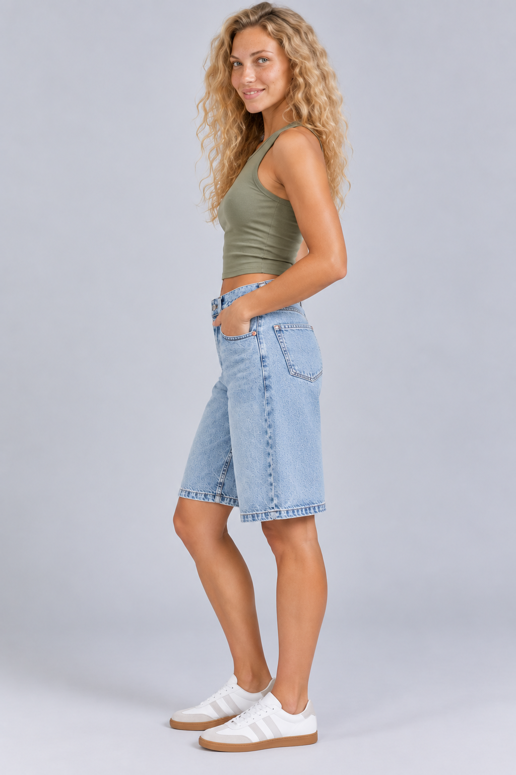 Pearlie | Wide-Leg Denim Jorts with Bermuda Length
