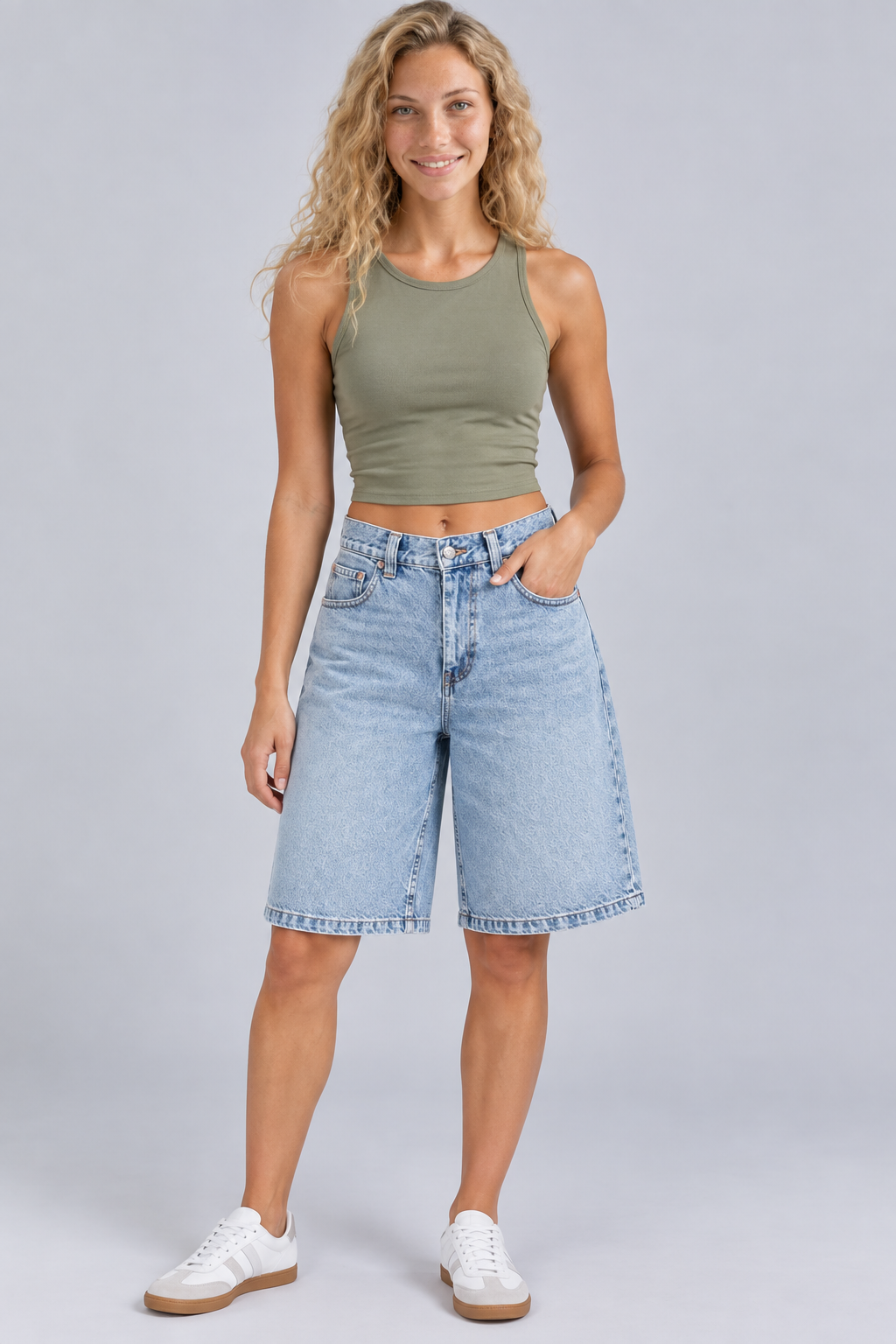 Pearlie | Wide-Leg Denim Jorts with Bermuda Length
