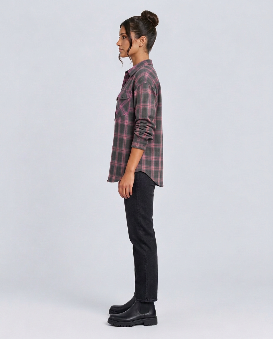 Karen | Checked Shirt with Curved Hem and Chest Pocket