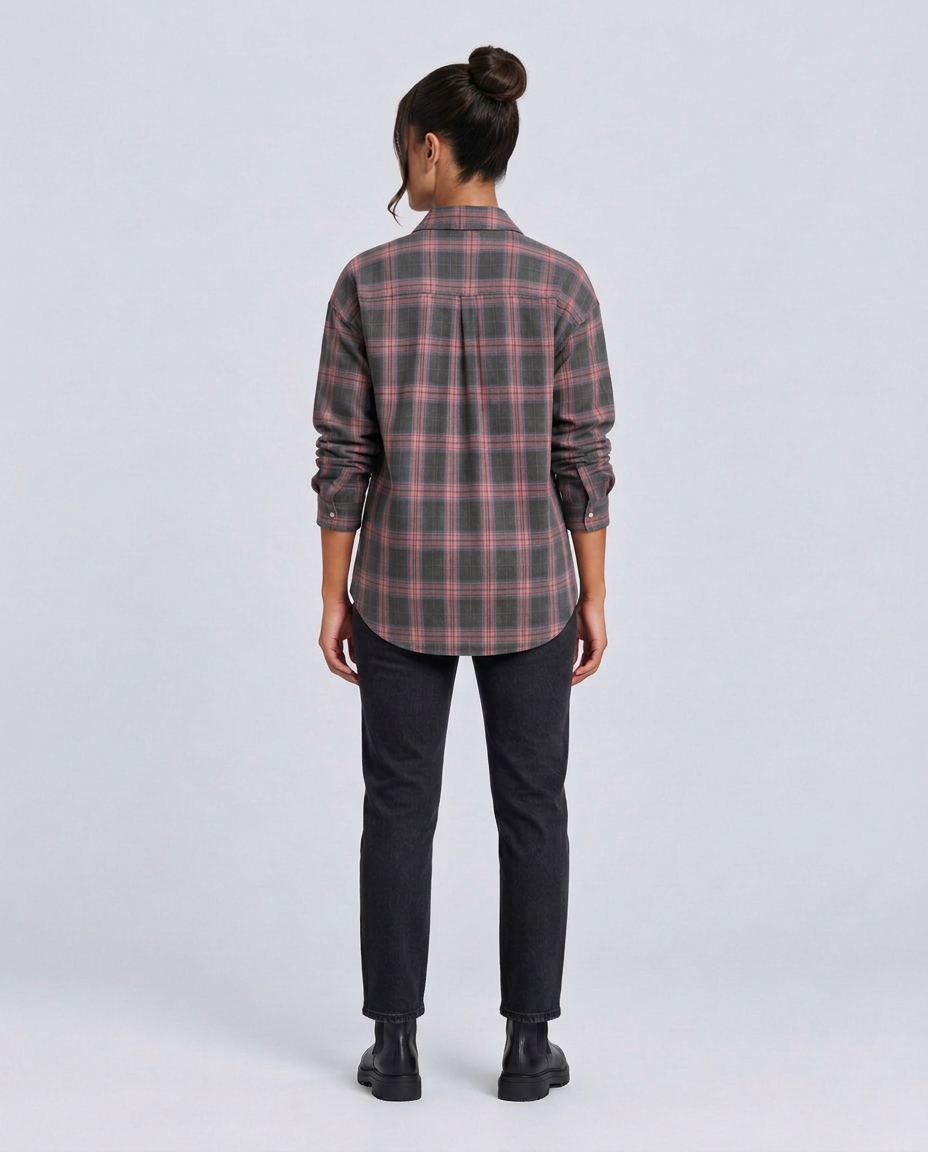 Karen | Checked Shirt with Curved Hem and Chest Pocket