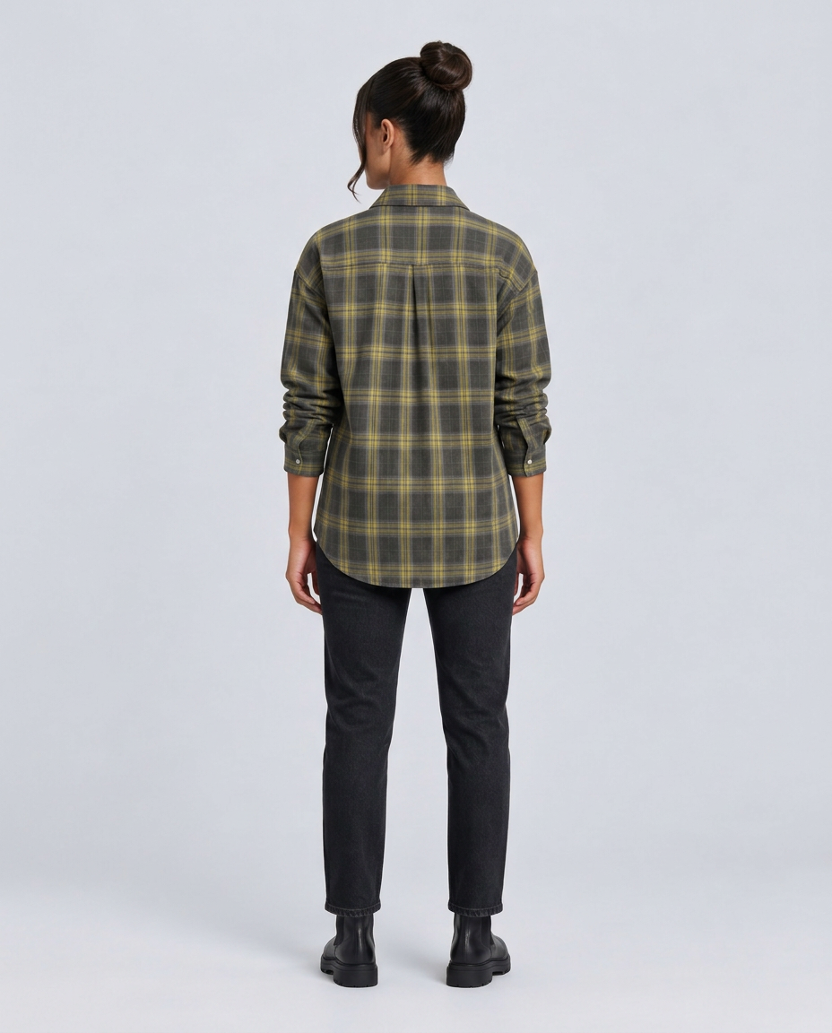 Karen | Checked Shirt with Curved Hem and Chest Pocket