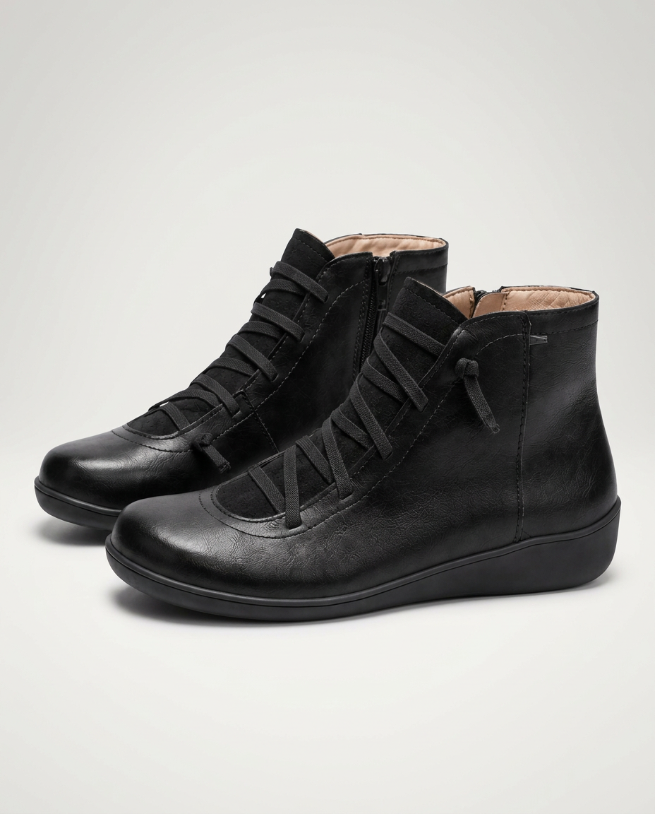 Bonita | Leather Lace-Up Ankle Boots with Side Zip