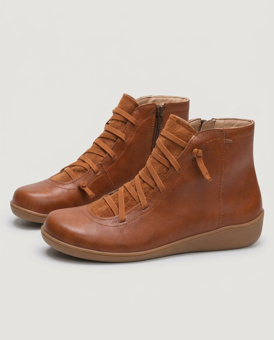 Bonita | Leather Lace-Up Ankle Boots with Side Zip