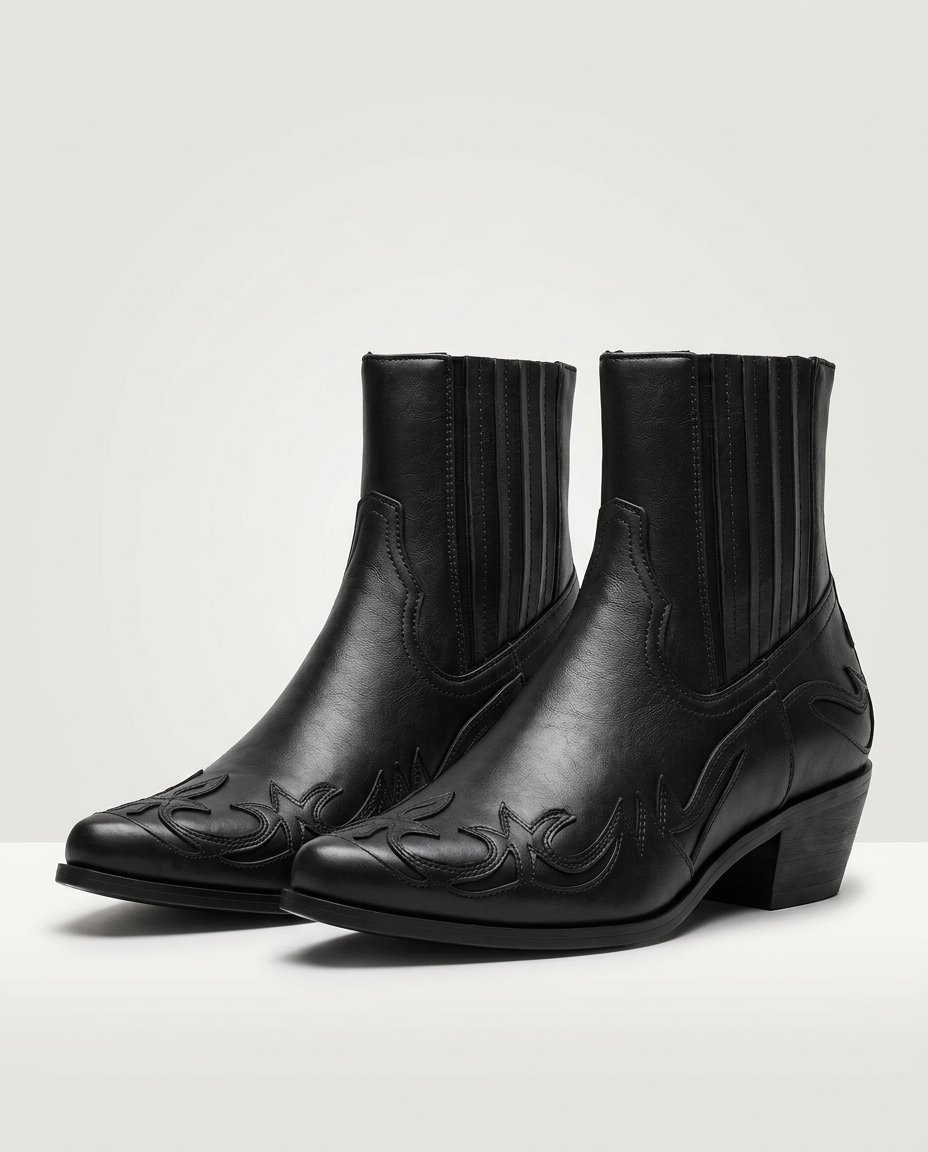 Willa | Embroidered Western Block Heel Ankle Boots
