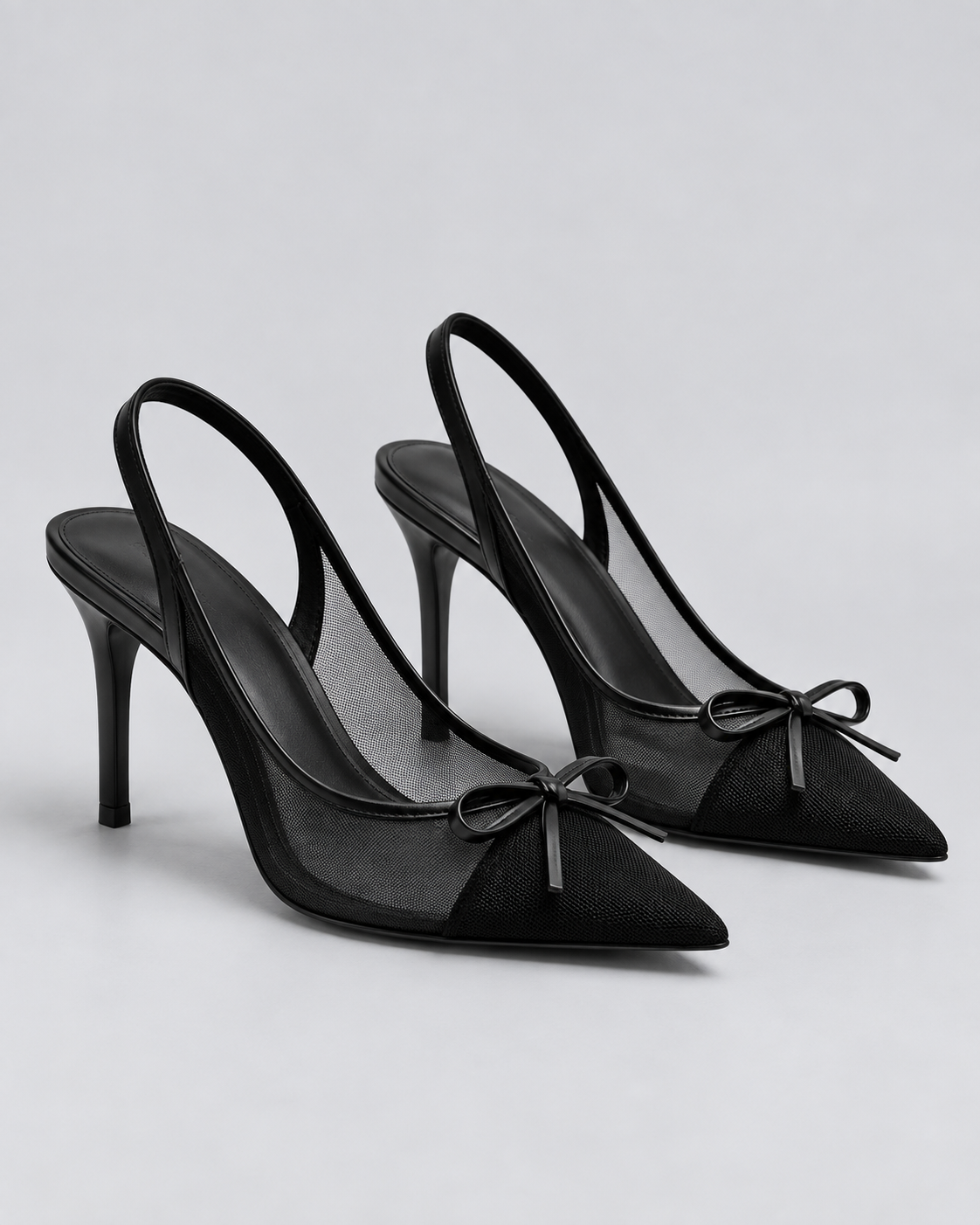 Clara | Pointed Toe Mesh Slingback Heels with Bow