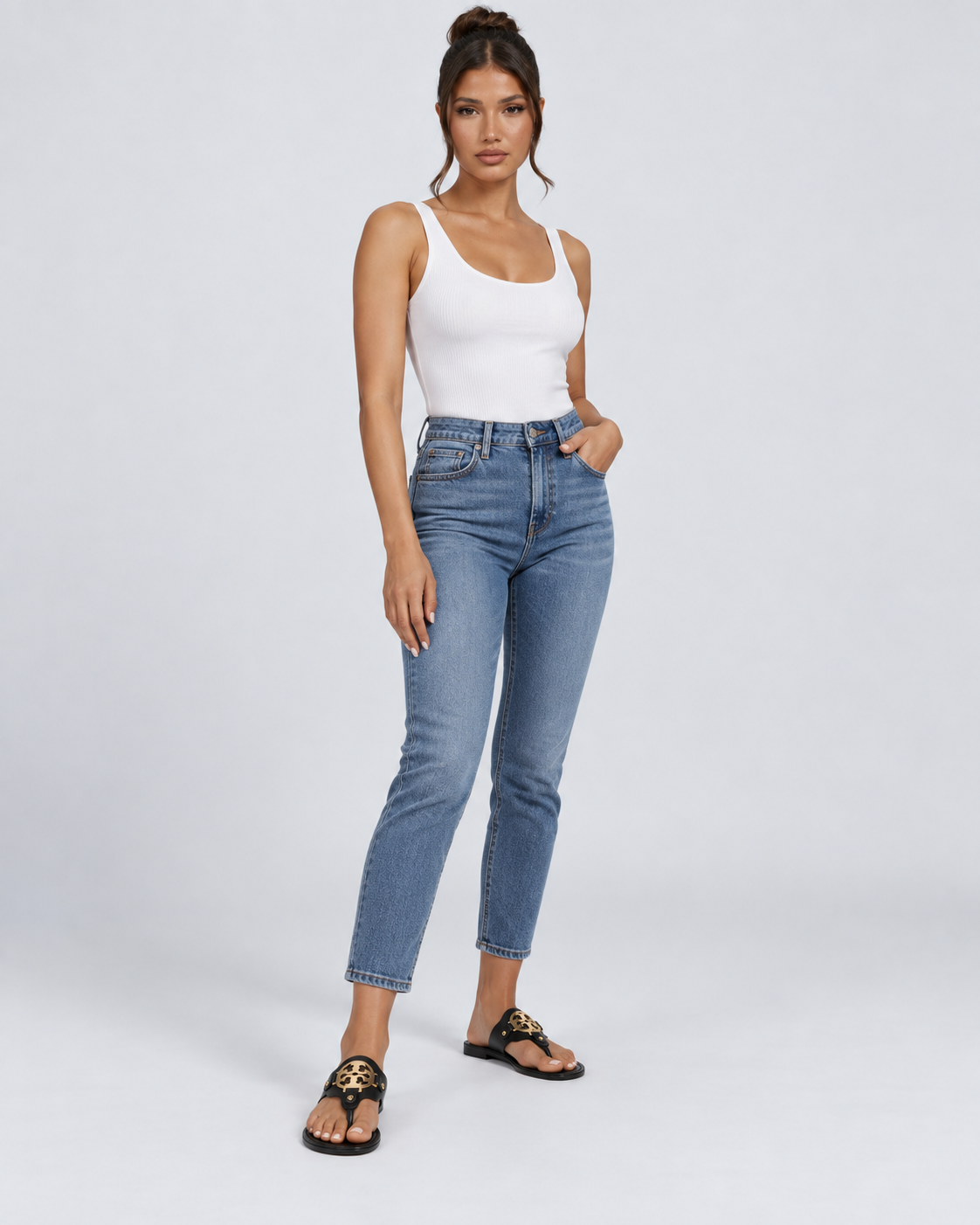 Isabel | Flat Thong Sandals with Cutout Emblem
