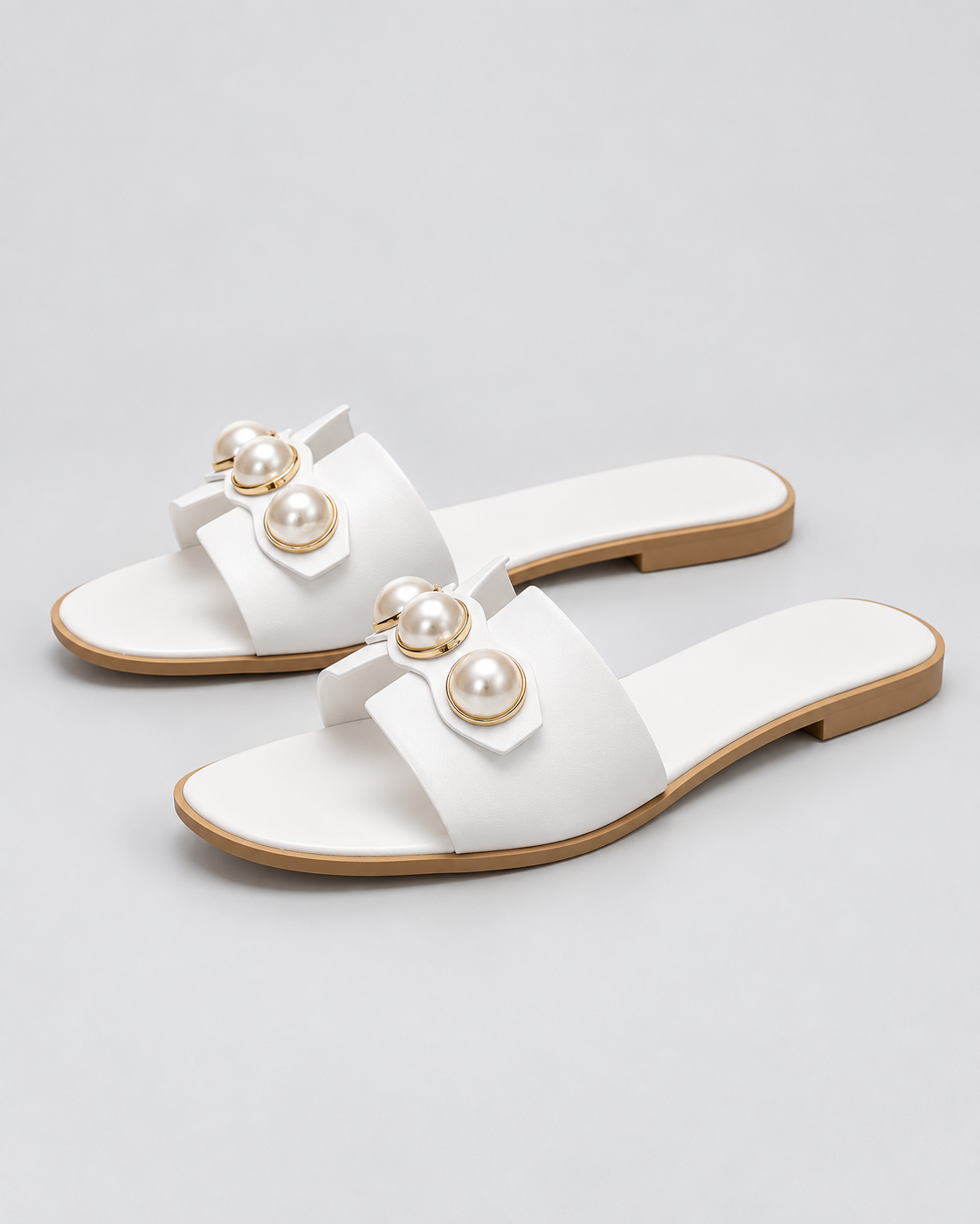 Bertie | Flat Slide Sandals with Pearl Embellishments