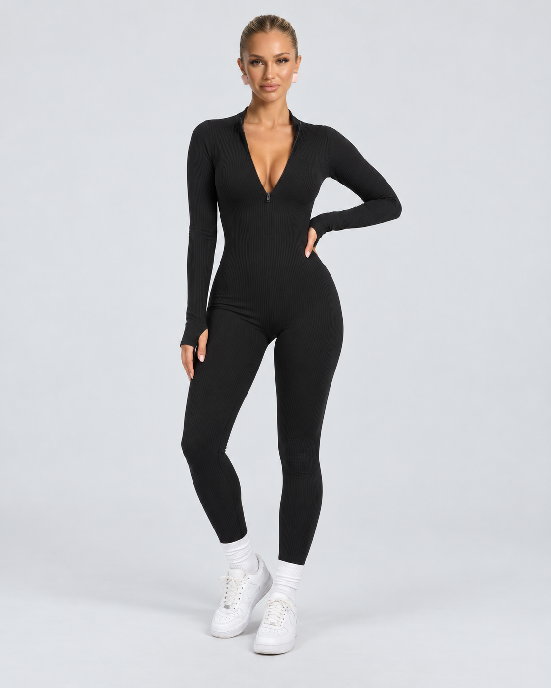 Isolde | Ankle-Length Ribbed Thumb-Hole Sports Jumpsuit