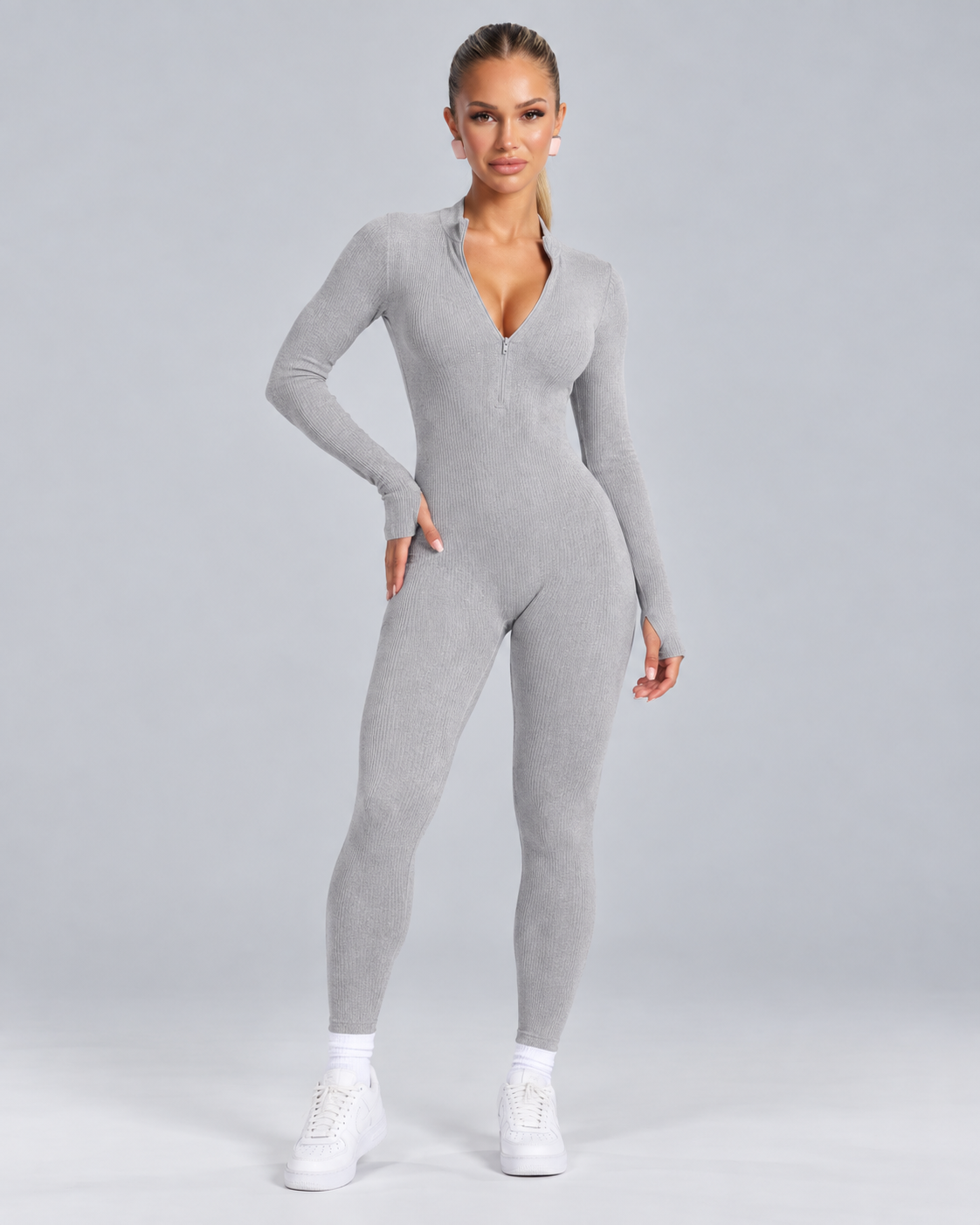 Isolde | Ankle-Length Ribbed Thumb-Hole Sports Jumpsuit