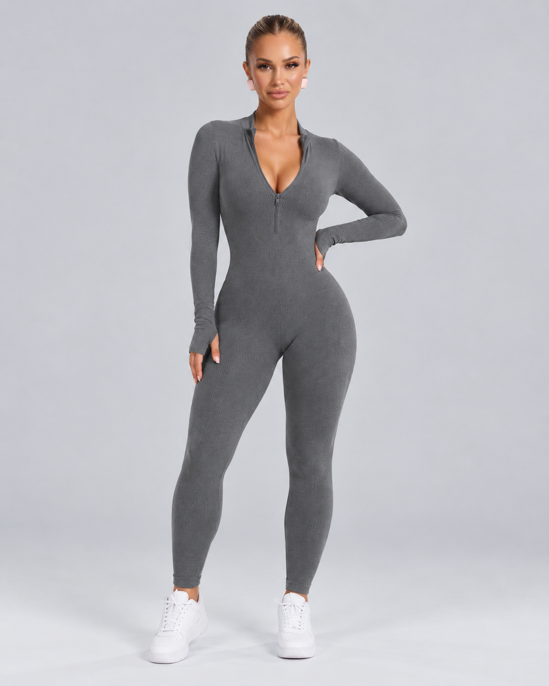 Isolde | Ankle-Length Ribbed Thumb-Hole Sports Jumpsuit
