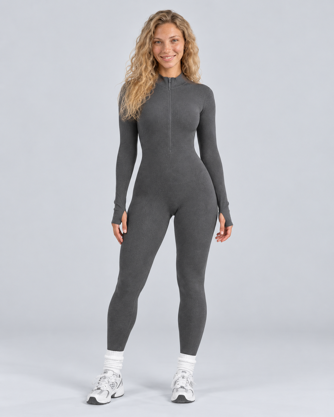 Ines | Long Sleeve Zip-Front Seamless Sports Jumpsuit