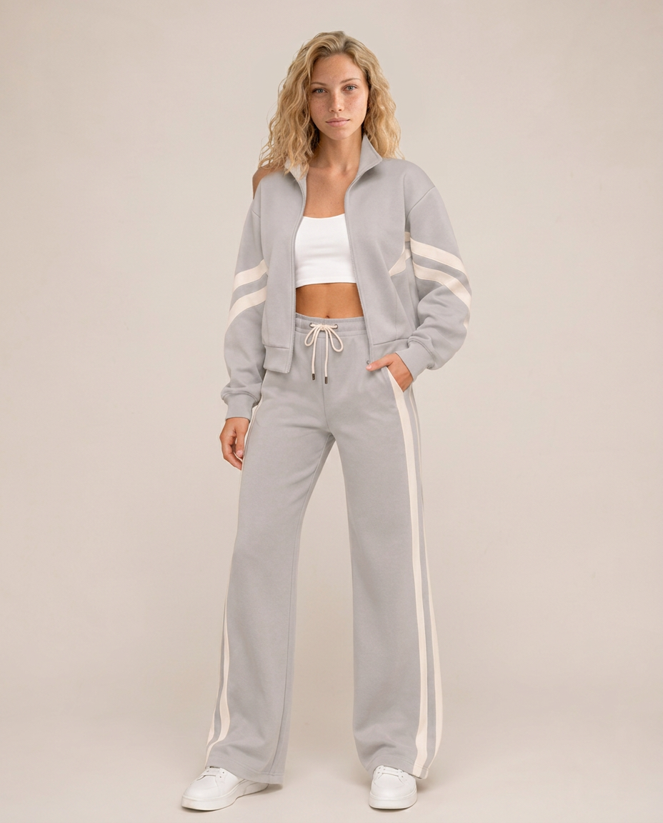 Pavella | Contrast Stripe Zip Tracksuit Set
