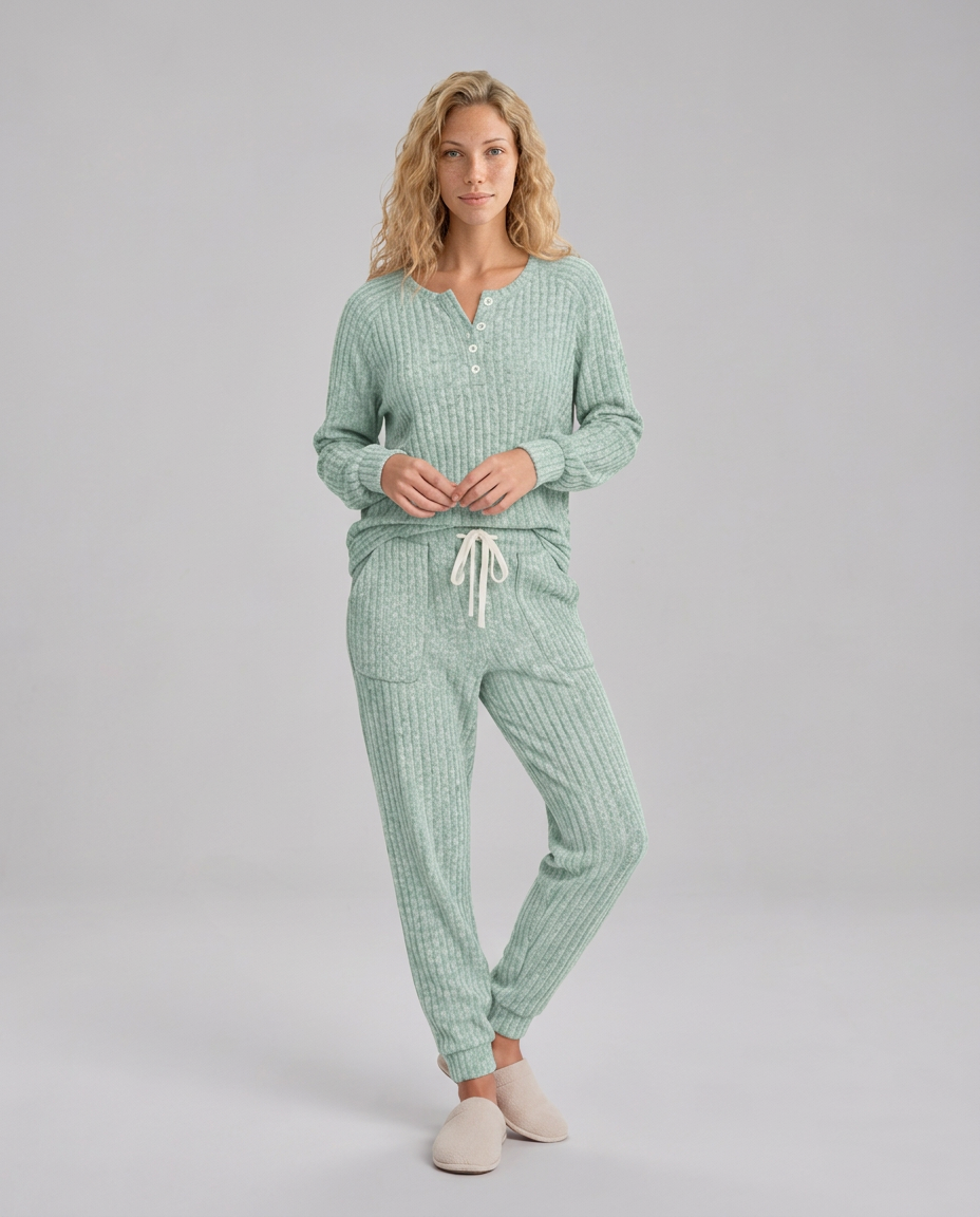 Violet | Relaxed Ribbed Knit Two-Piece Lounge Set