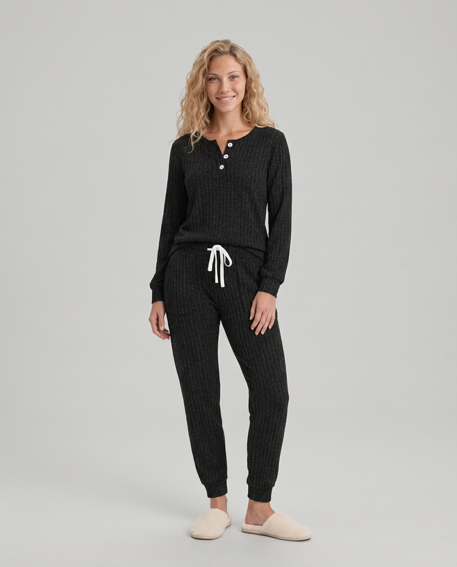 Violet | Relaxed Ribbed Knit Two-Piece Lounge Set