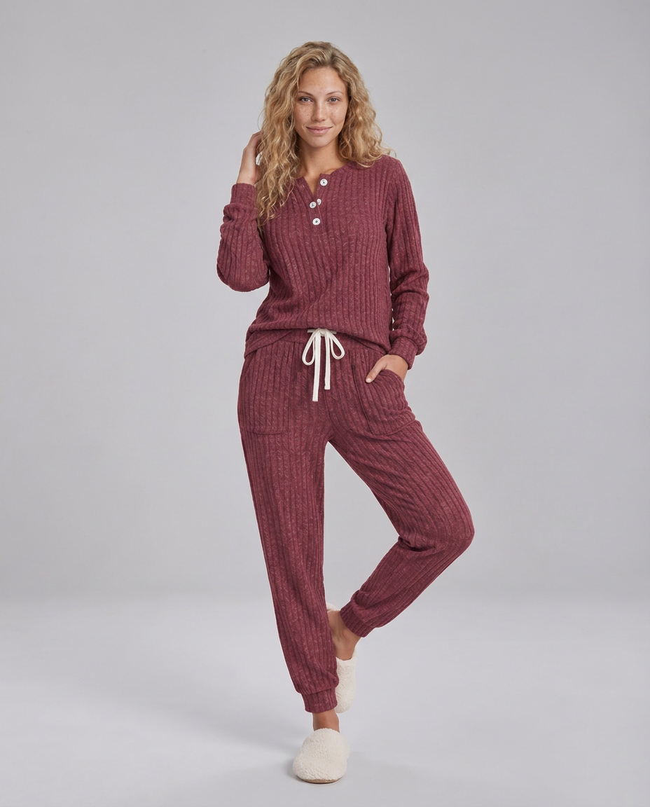 Violet | Relaxed Ribbed Knit Two-Piece Lounge Set