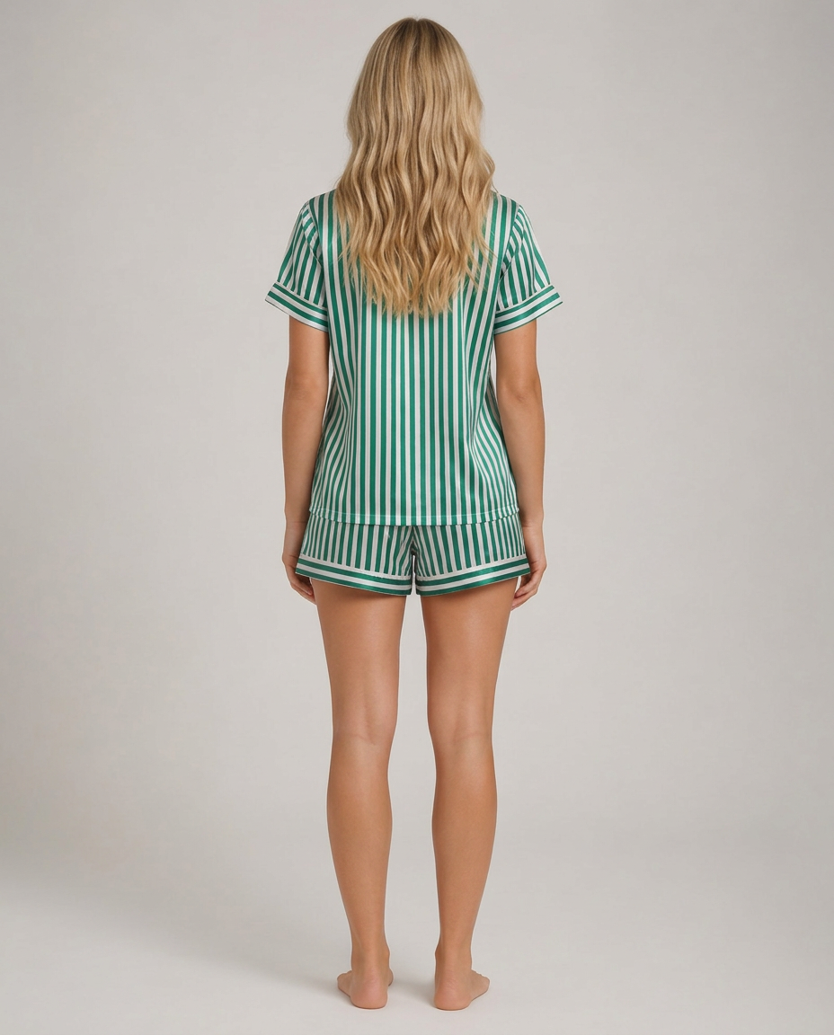 Xenia | Printed Satin-Look Short Sleeve Pyjama Set