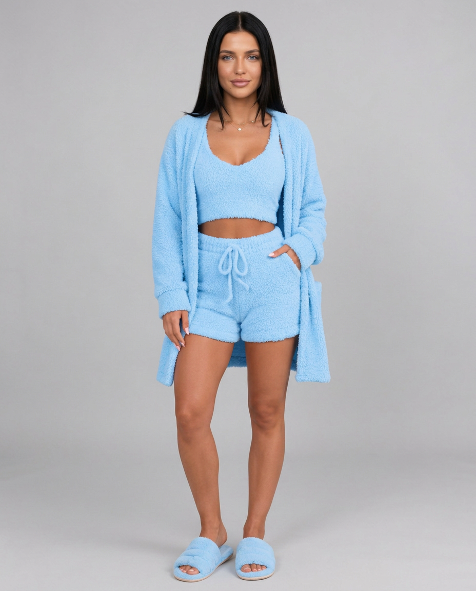 Mariana | Velour Crop Top Three-Piece Pyjama Set