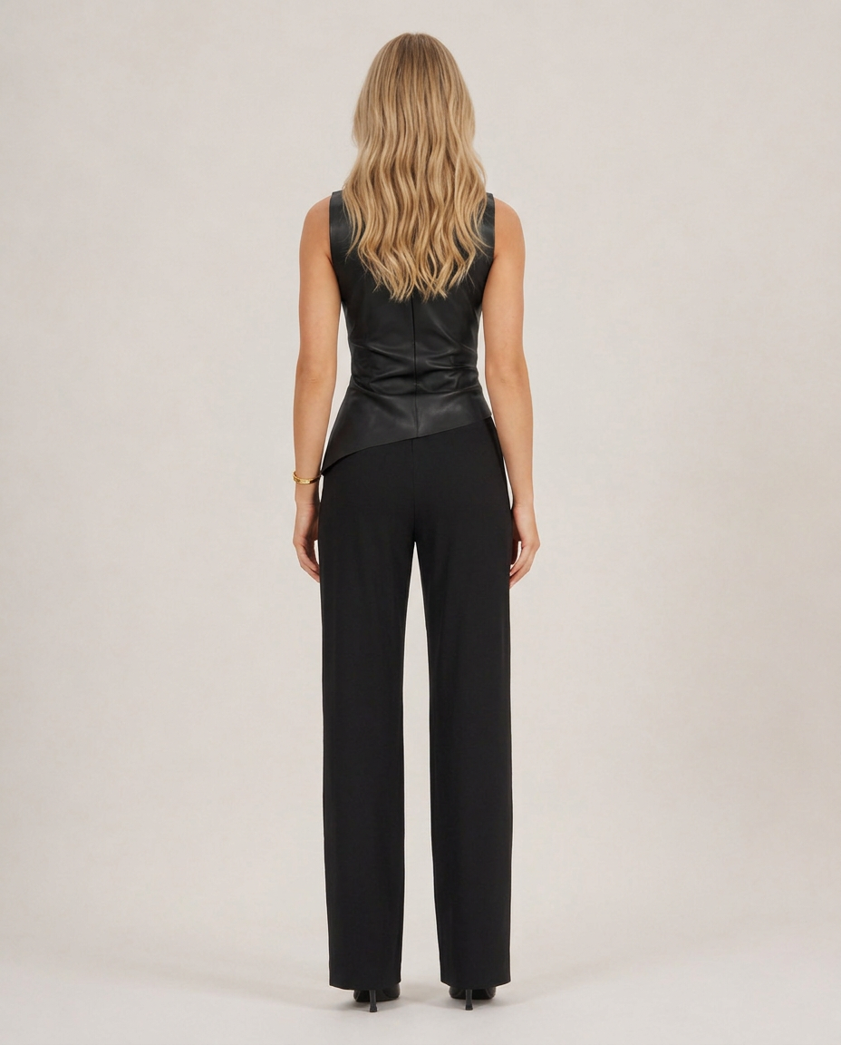 Lucia | Long Sleeve Draped Faux Leather Turtleneck Top