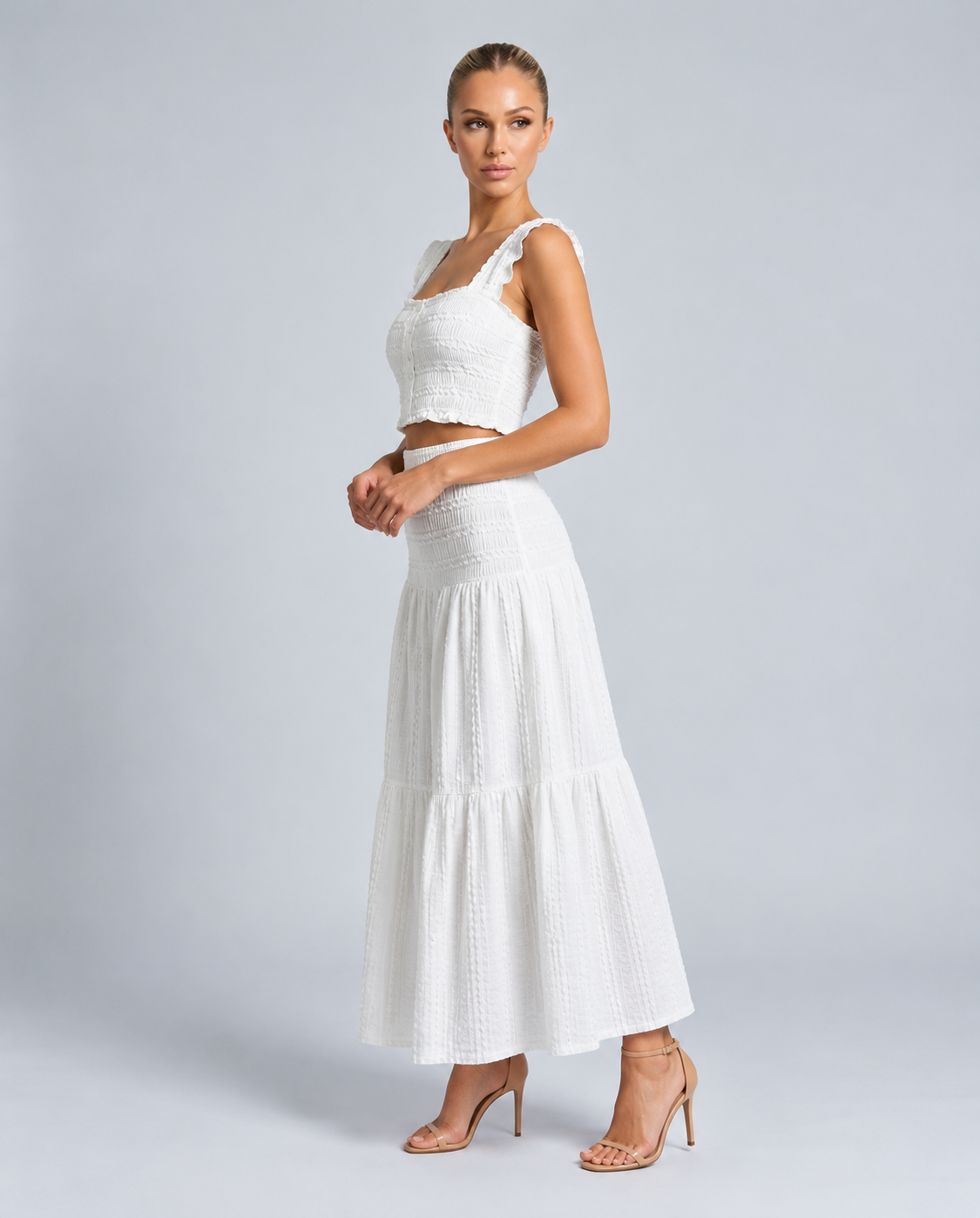 Lyra | Shirred Crop Top & Tiered Maxi Skirt Co-ord Set