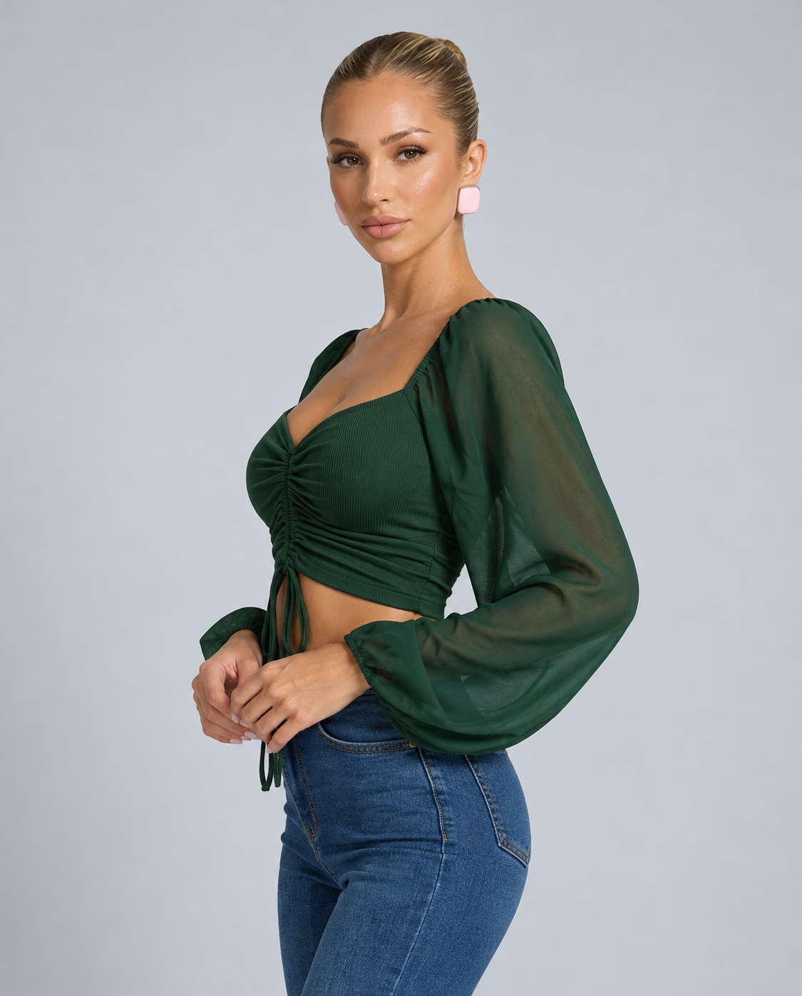 Darya | Sweetheart Ruched Puff Sleeve Cropped Top