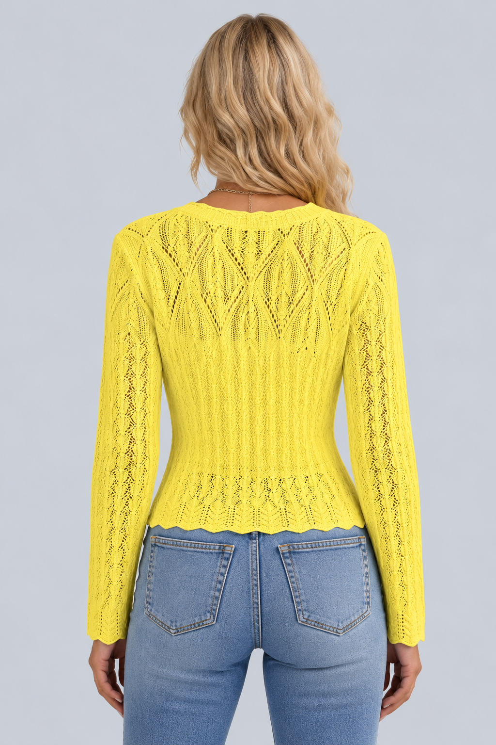 Ellie | Cropped Openwork Knit Button Cardigan