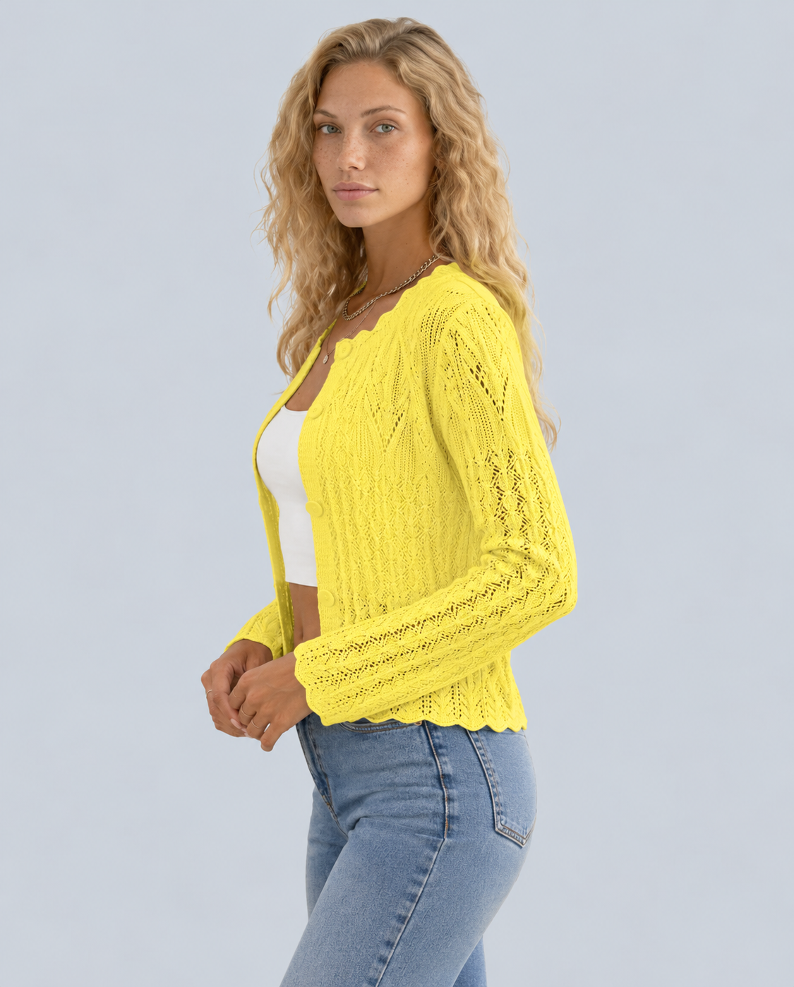 Ellie | Cropped Openwork Knit Button Cardigan