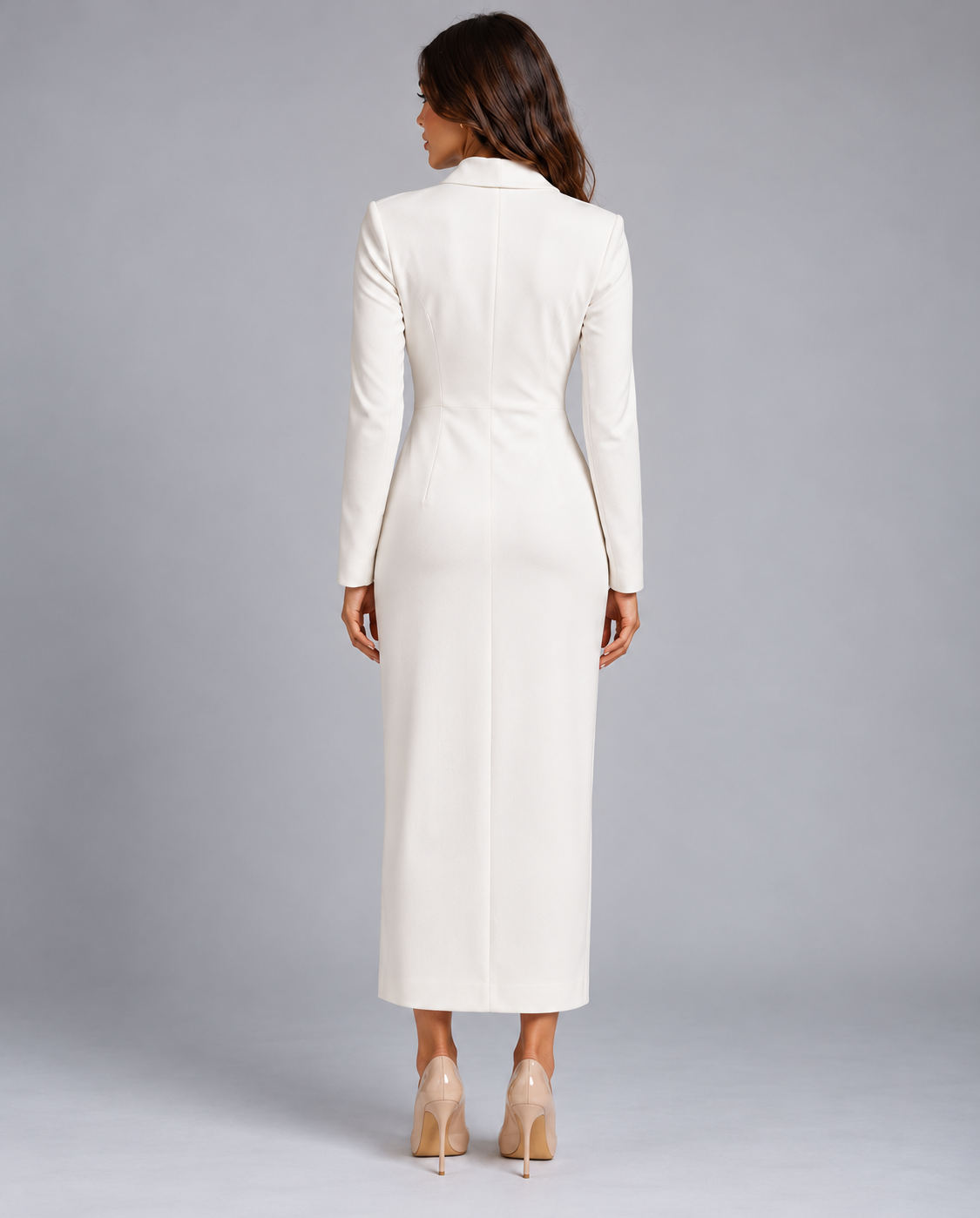 Leandra | Below-Knee Button-Front Blazer Dress