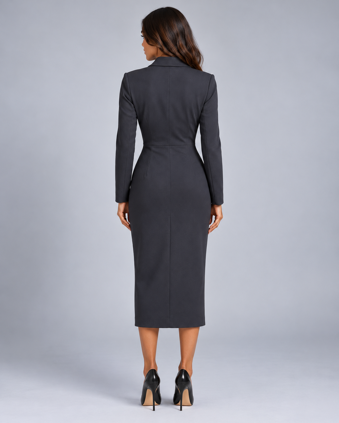Leandra | Below-Knee Button-Front Blazer Dress