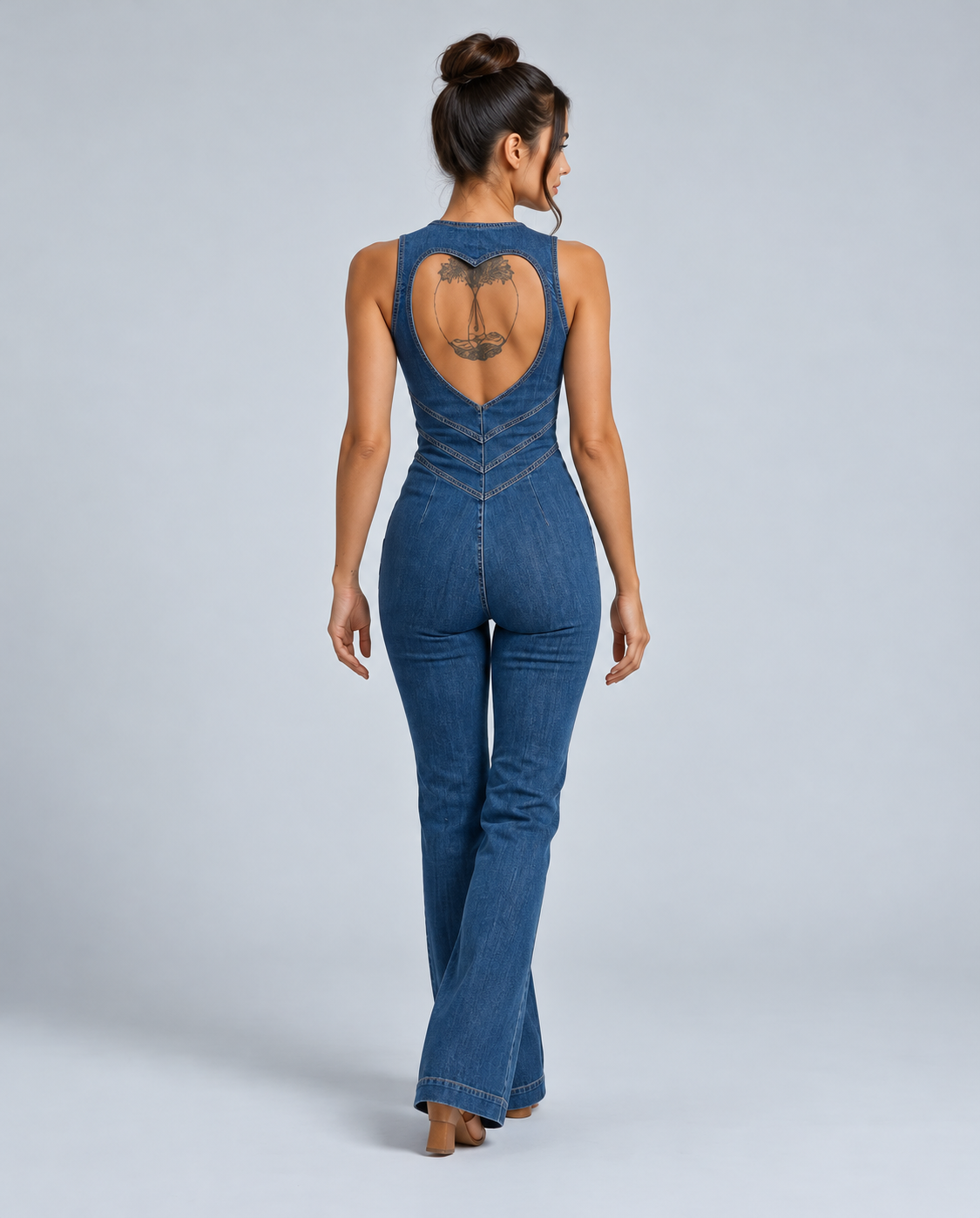 Lila | Zip Front Plunge Denim Jumpsuit