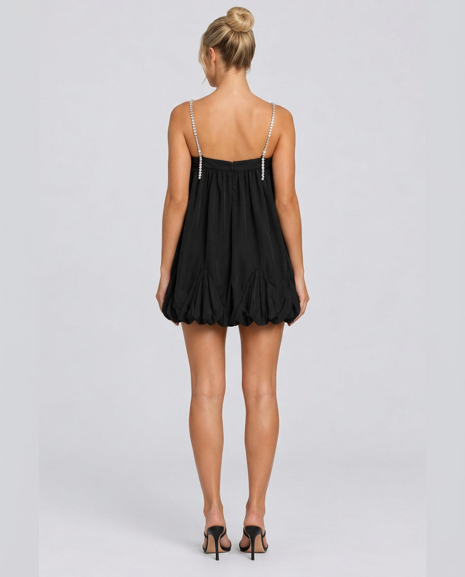 Pam | Mini Dress with Crystal Straps and Scallop Hem