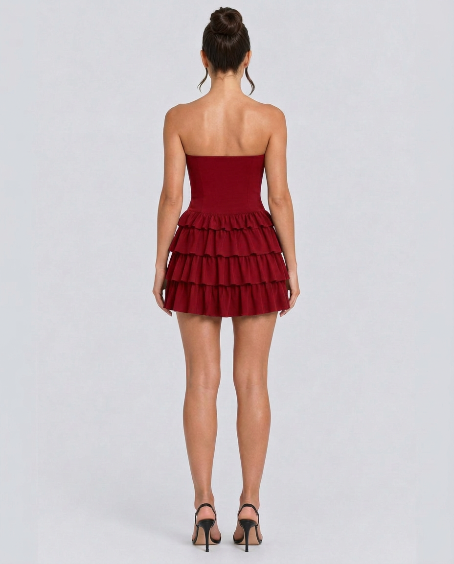 Cheryl | Strapless Corset Mini Dress with Ruffle Skirt