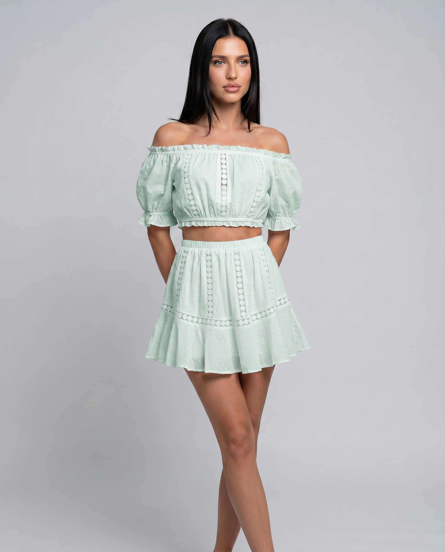 Elba | Two-Piece Mini Dress Set with Off-Shoulder Top