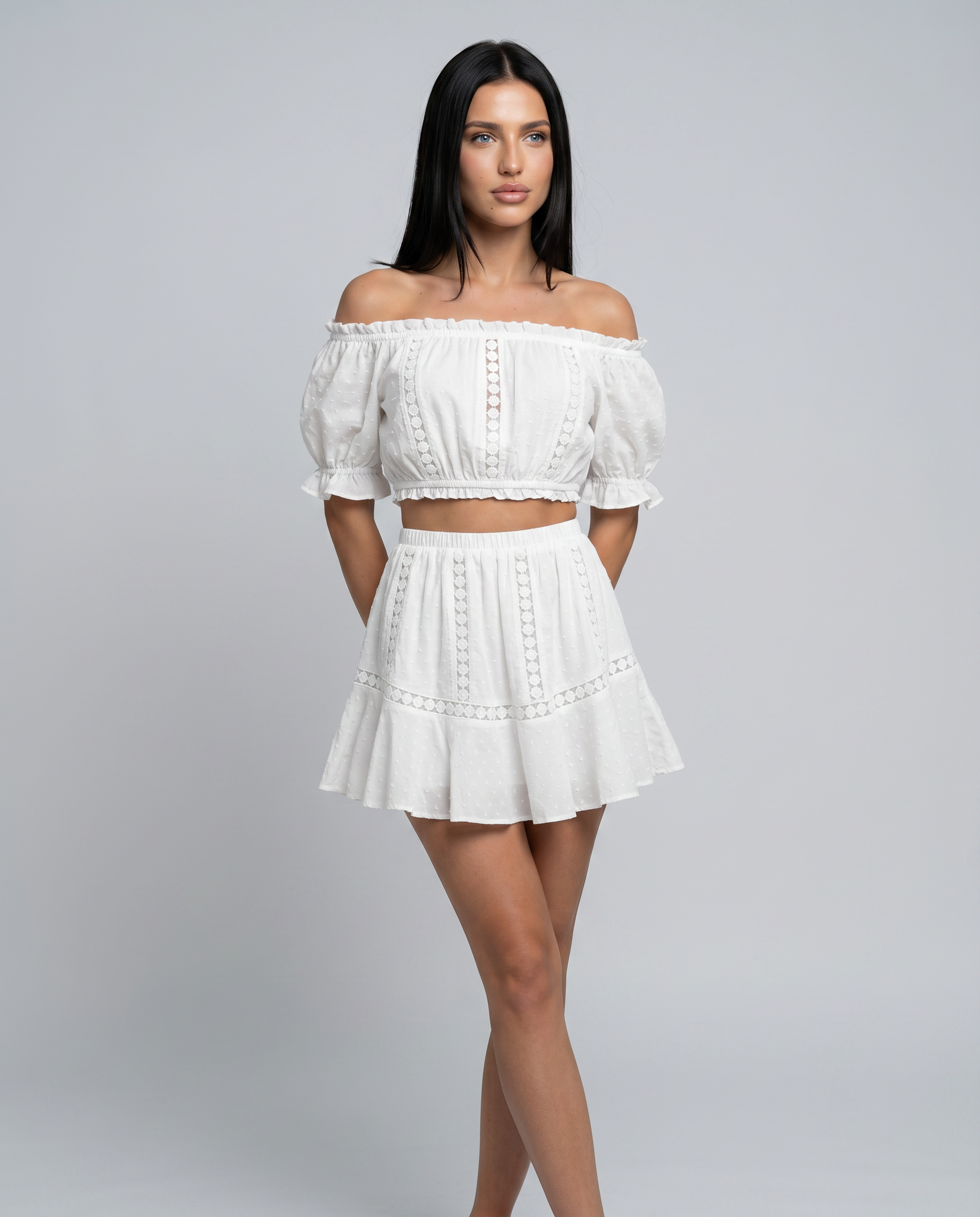Elba | Two-Piece Mini Dress Set with Off-Shoulder Top