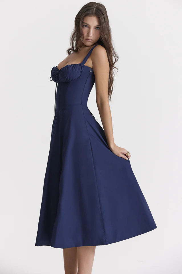 Rene | Midi Dress with Thin Straps and Flared Skirt