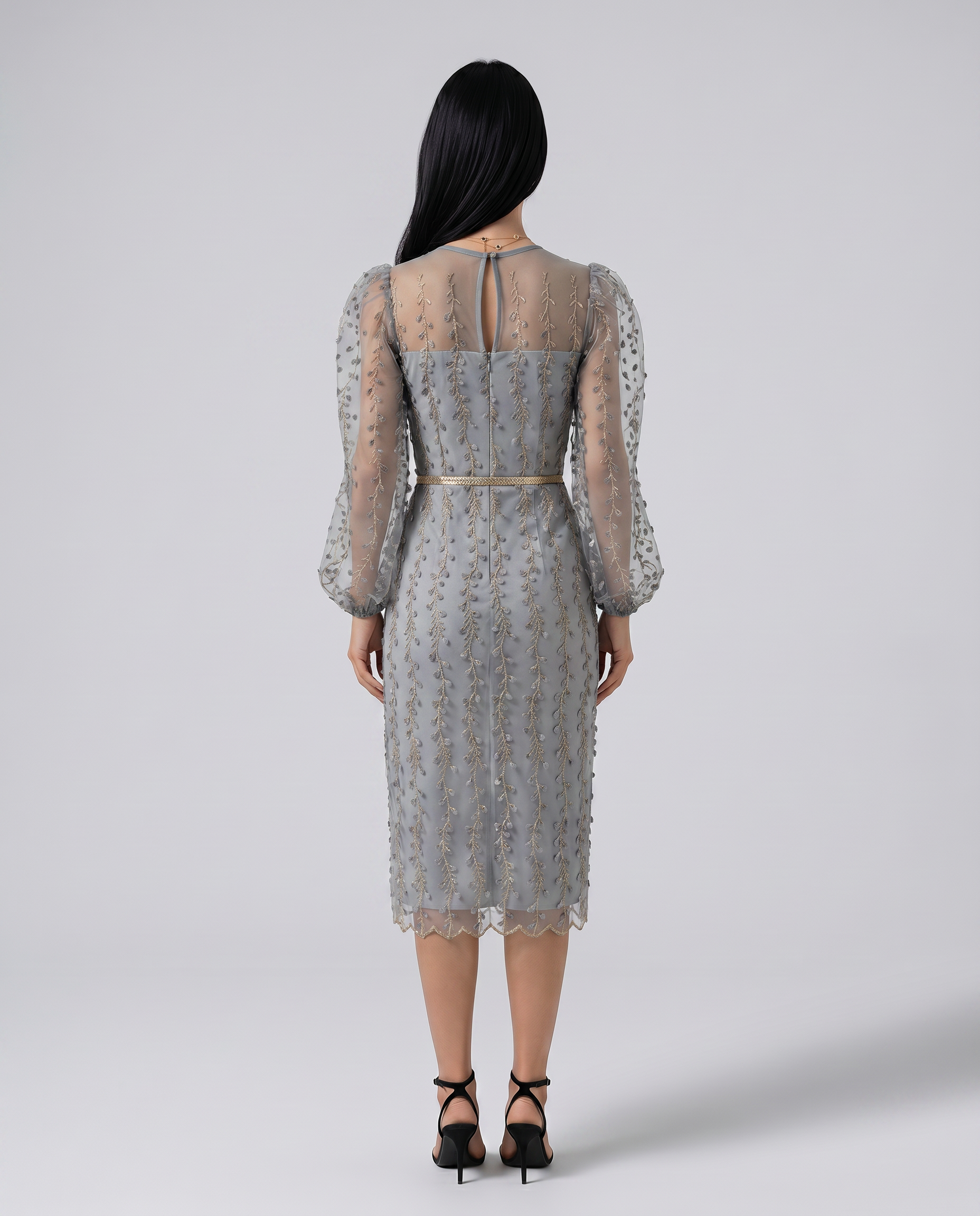 Toni | Midi Dress with Sheer Embroidered Overlay
